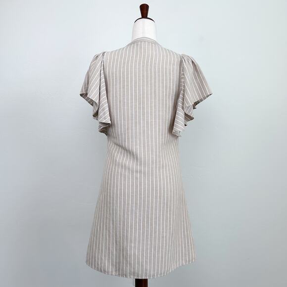 Ann Taylor LOFT Coastal Stripe Flutter Sleeve Pintuck Pleated Mini Dress XS - Picture 7 of 10